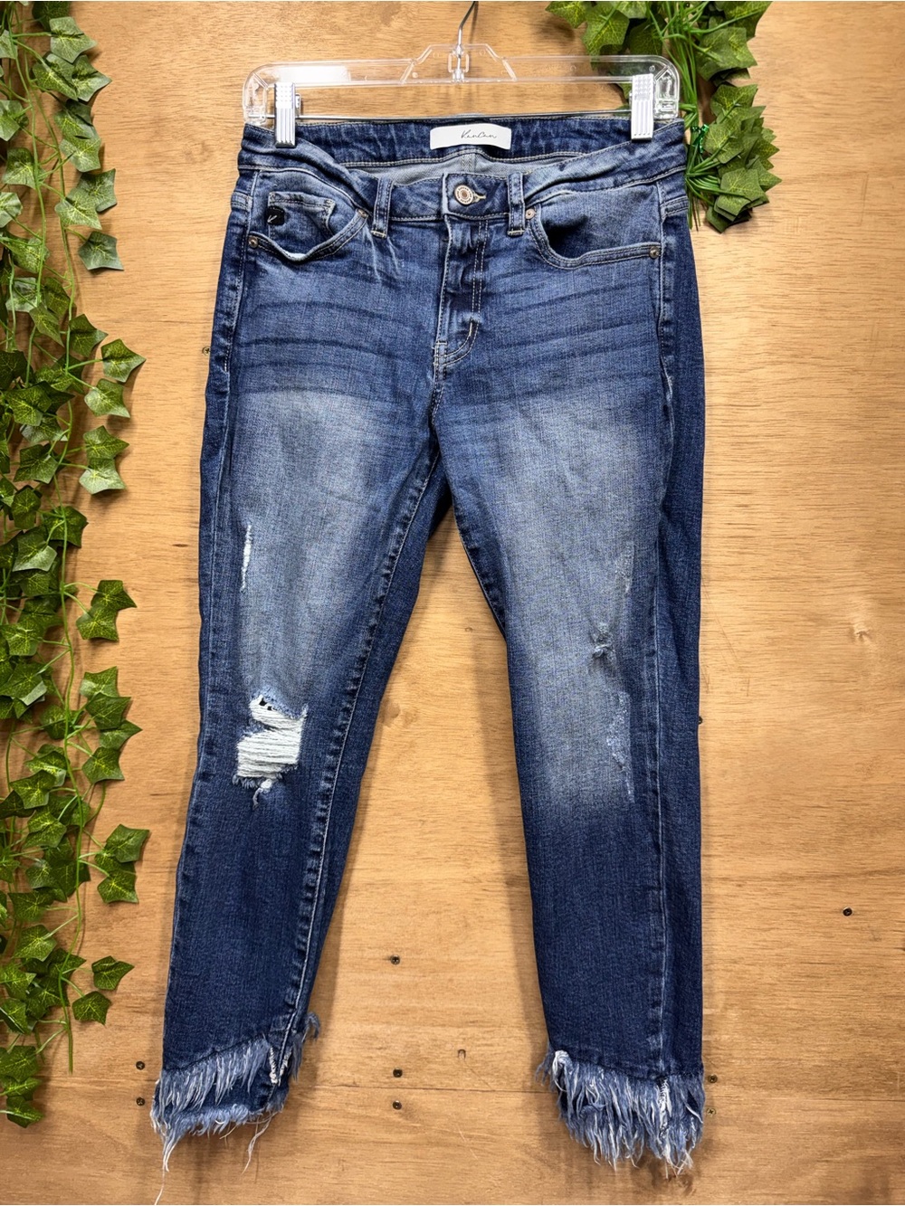 Kancan Women's Distressed Frayed Hem Skinny Jeans - Blue